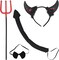 4E's Novelty 4 Pcs Black Devil Costume Set – Horns Headband, Tail, Pitchfork & Bowtie Accessories for Adults, Kids, Men & Women – Halloween Demon Costume Kit, Cosplay & Dress-Up Party Props